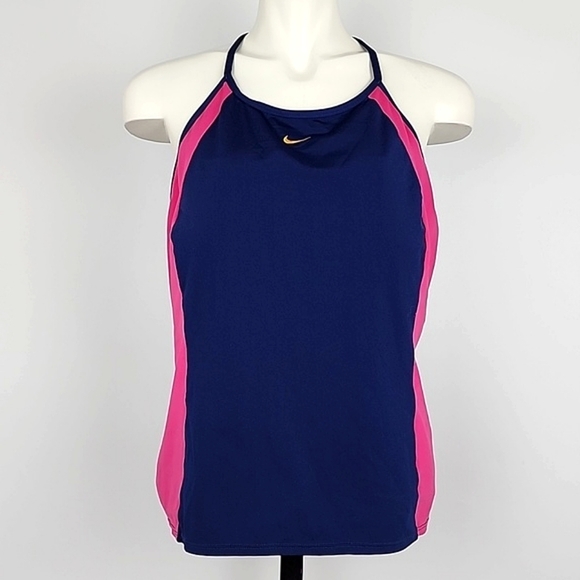 Nike Tankini  Swim Top Racerback Navy Pink Shelf Padded Bra Size 18 - Picture 1 of 14